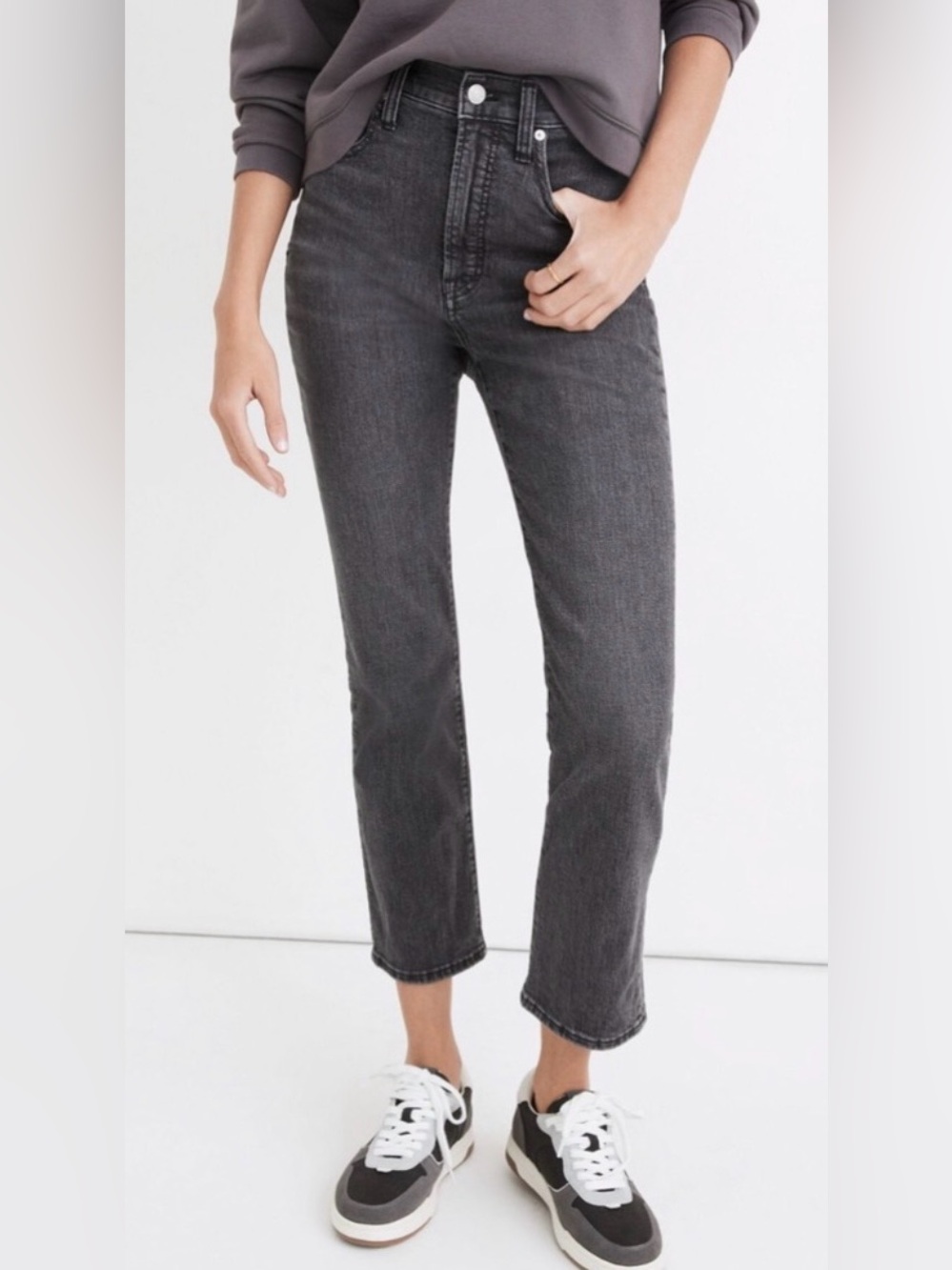Madewell Slim Demi-Boot Washed Black Charcoal Straight Jeans Size 29